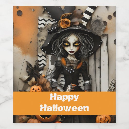 Halloweenheks met pompoenen wijn etiket (Enkel label)