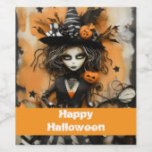 Halloweenheks met pompoenen wijn etiket (Enkel label)
