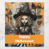 Halloweenheks met pompoenen wijn etiket (Enkel label)