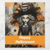 Halloweenheks met pompoenen wijn etiket (Enkel label)