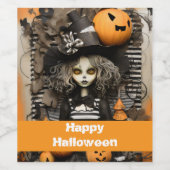 Halloweenheks met pompoenen wijn etiket (Enkel label)