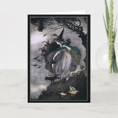 Halloweenheks met zwarte kat en vleermuizen kaart (Voorkant)