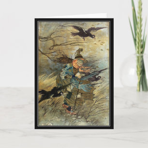 Halloweenheks op Broom Charles Folkard Kaart