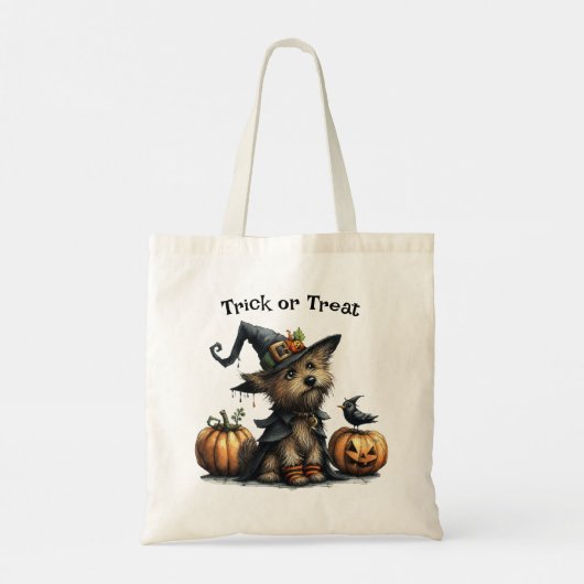 Halloweenhond in een heks Pet Trick or treat Tote Bag (Achterkant)