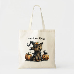 Halloweenhond in een heks Pet Trick or treat Tote Bag