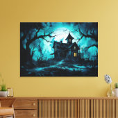 Halloweenhuis bij Blue Dusk Canvas Afdruk (Insitu (Woonkamer))