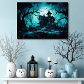 Halloweenhuis bij Blue Dusk Canvas Afdruk