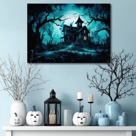 Halloweenhuis bij Blue Dusk Canvas Afdruk
