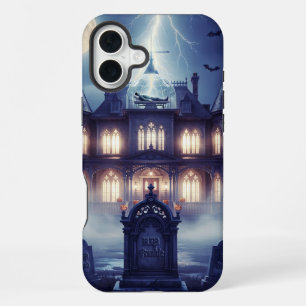 Halloweenhuis met Frankie, donkerblauw iPhone 16 Plus Hoesje