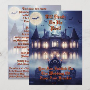 Halloweenhuis met Frankie, donkerblauw Kaart