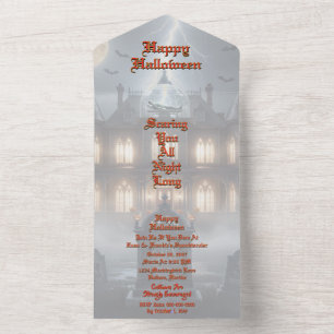 Halloweenhuis met Frankie, donkergrijs All In One Uitnodiging