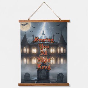 Halloweenhuis met Frankie, donkergrijs Hangend Wandkleed
