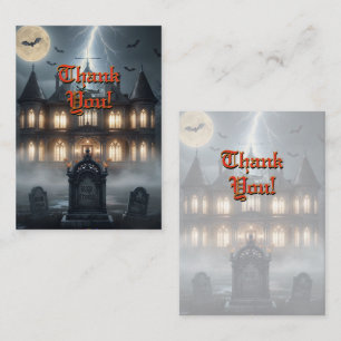 Halloweenhuis met Frankie, donkergrijs Notitiekaartje