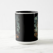 Halloweenhuis met pompoenen en volle maan mok (Midden)