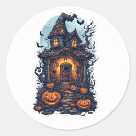Halloweenhuis met pompoenen - Spooky Ronde Sticker