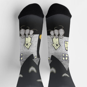 Halloweenhuis, Zwarte katten, Vleermuizen, Pompoen Sokken