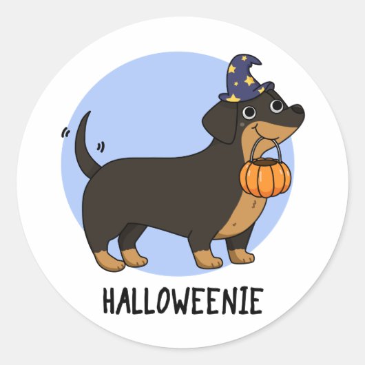 Halloweenie Funny Sausage Dog Pun Ronde Sticker (Voorkant)