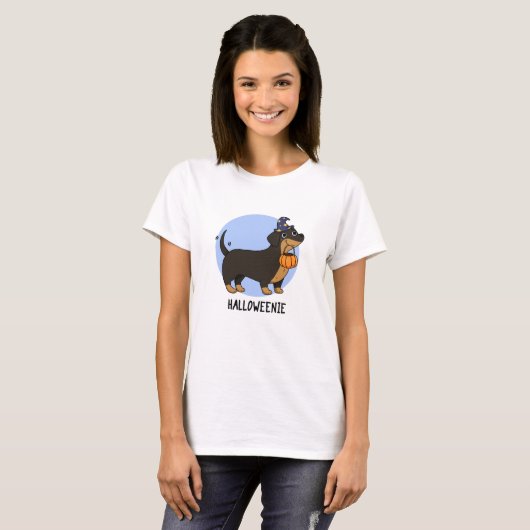 Halloweenie Funny Sausage Dog Pun T-shirt (Voorkant volledig)