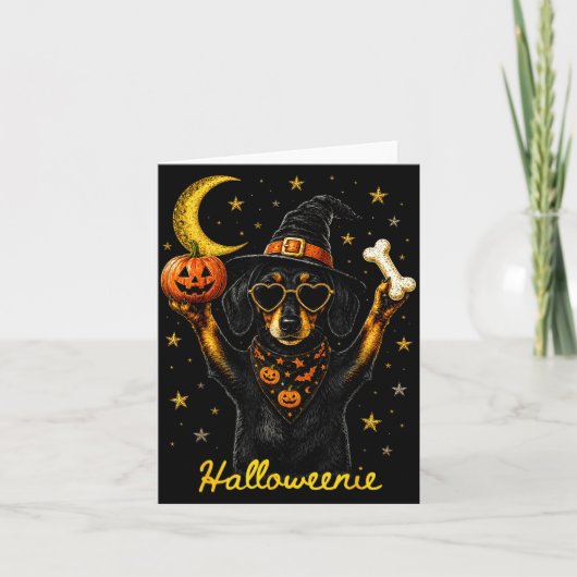 Halloweenie grappige halloween teckel heks kaart (Voorkant)