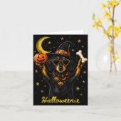 Halloweenie grappige halloween teckel heks kaart (Gele Bloem)