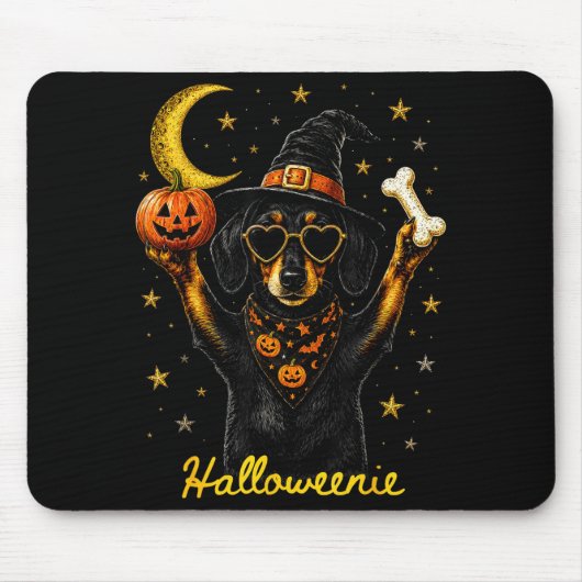 Halloweenie grappige halloween teckel heks muismat (Voorkant)
