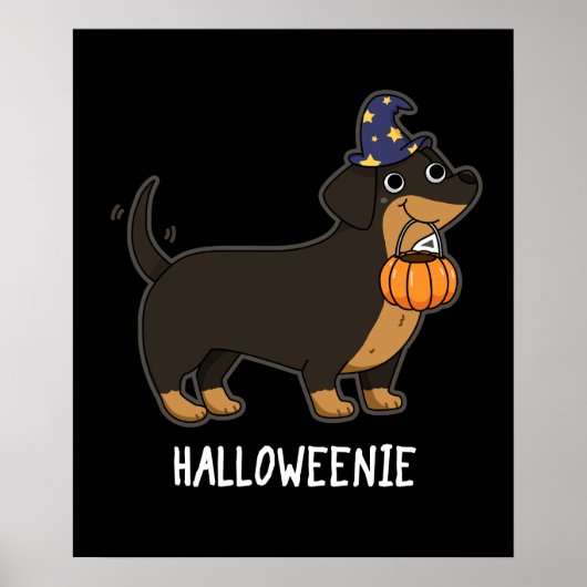 Halloweenie Grappige Worst Hond Pun Donkere BG Poster (Voorkant)