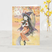 Halloweenkaart Heks Zwart Kat Kaart (Gele Bloem)