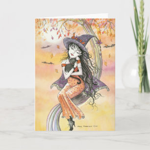 Halloweenkaart Heks Zwart Kat Kaart