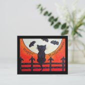 Halloweenkat op een hek in het Briefkaart (Staand voorkant)