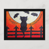 Halloweenkat op een hek in het Briefkaart (Voorkant)
