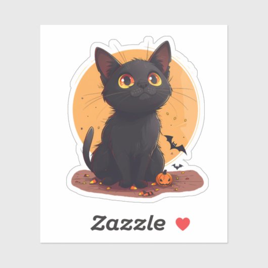 Halloweenkat voor de maan met Jack-o-Lantern Sticker (Vel)