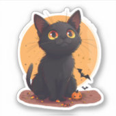 Halloweenkat voor de maan met Jack-o-Lantern Sticker (Voorkant)