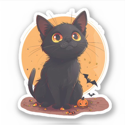 Halloweenkat voor de maan met Jack-o-Lantern Sticker (Voorkant)