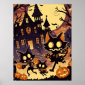 Halloweenkatten bij het spookhuis poster (Voorkant)