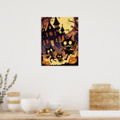 Halloweenkatten bij het spookhuis poster (Keuken)