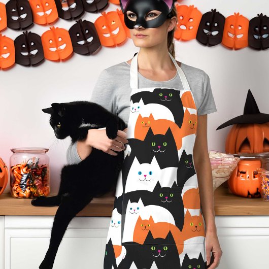 Halloweenkatten Sinaasappel zwart en wit Schort