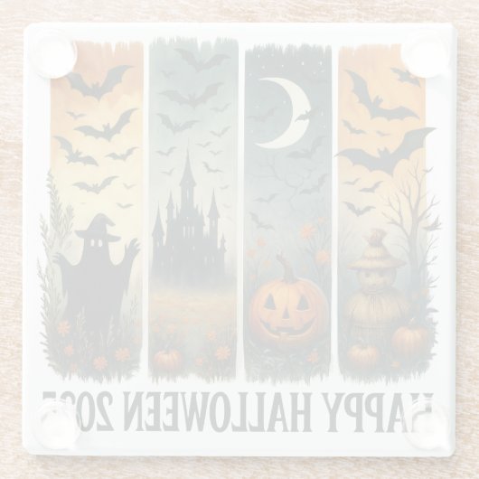 Halloweenkwartet Glazen Onderzetter (Achterkant)