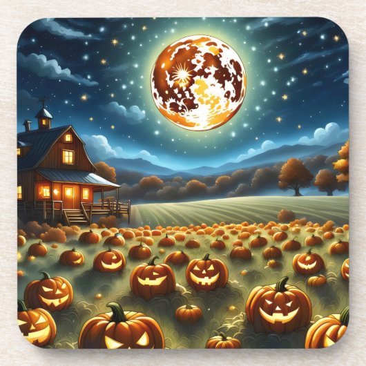 Halloweenlandschap Bier Onderzetter (Voorkant)