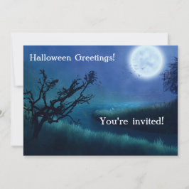 Halloweenmaan 's nachts in tinten blauw en groen kaart