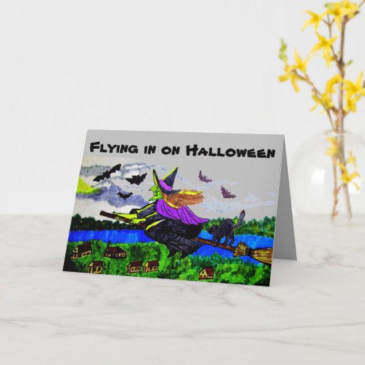 HALLOWEENN WITCH GREETING Folded Wenskaart Kaart (Gele Bloem)