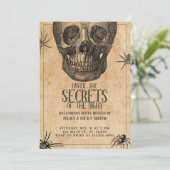 Halloweenpartij,  schedel, kostuumpartij kaart (Staand voorkant)