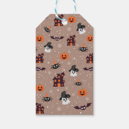 Halloweenpatroon bleke taupe cadeaulabel