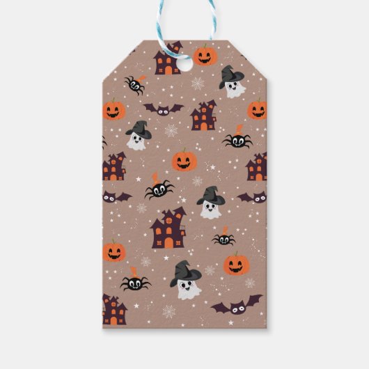 Halloweenpatroon bleke taupe cadeaulabel (Voorkant)