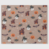 Halloweenpatroon bleke taupe cadeaupapier (Vlak)