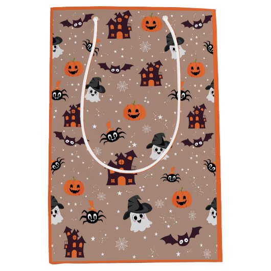 Halloweenpatroon bleke taupe medium cadeauzakje (Voorkant)