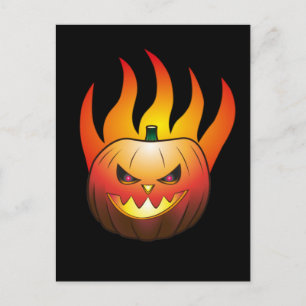 Halloweenpompoen in brand briefkaart