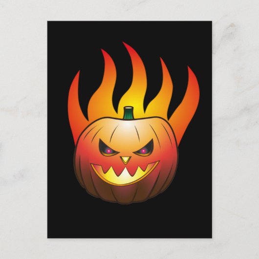Halloweenpompoen in brand briefkaart (Voorkant)