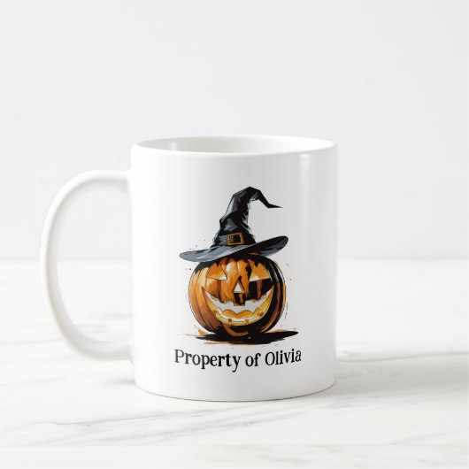 Halloweenpompoen met heksenhut koffiemok (Links)