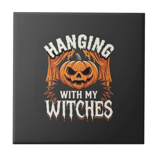 Halloweenpompoen met mijn heksen tegeltje (Voorkant)