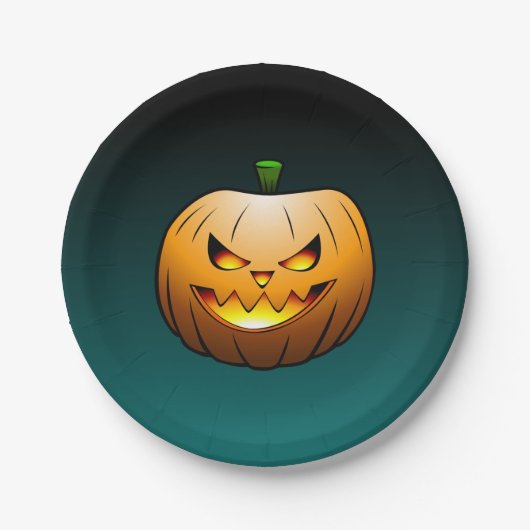 Halloweenpompoen op een papieren bord (Voorkant)